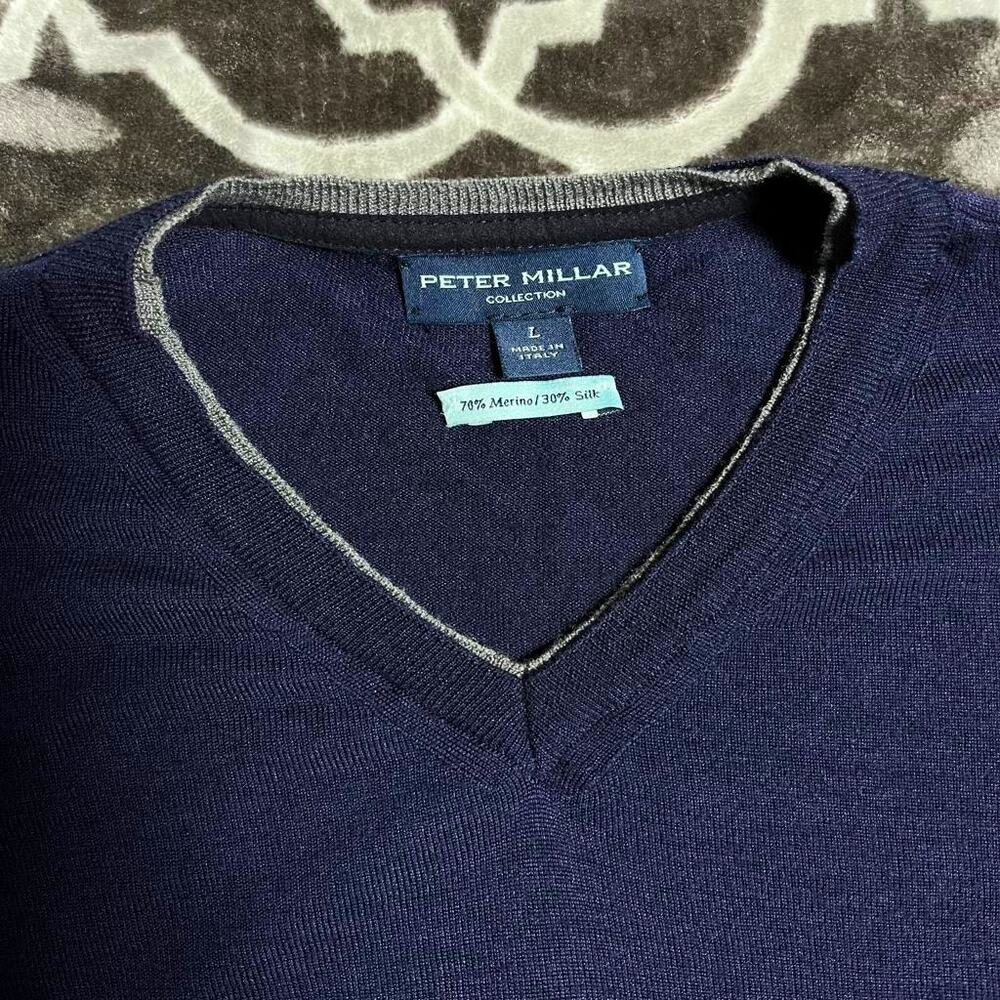 Peter Millar Collection Sweater Merino Wool Silk Men's Large V-Neck Lightweight - Picture 3 of 7